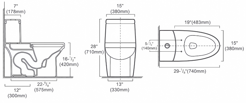 ADA Elongated Skirted Trapway Toilets with 300mm Rough-in, Tornado Flush - FL0005