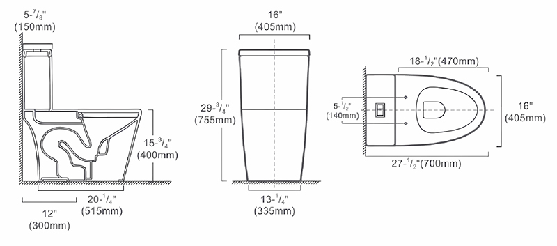 Fully Skirted Trapway Tornado Elongated Toilets with 300mm Rough-in, Dual-flush - FL0003