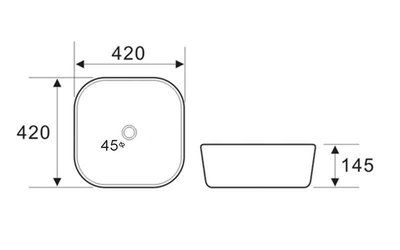 FRWX017 420mm Square Ceramic Above Counter Basin