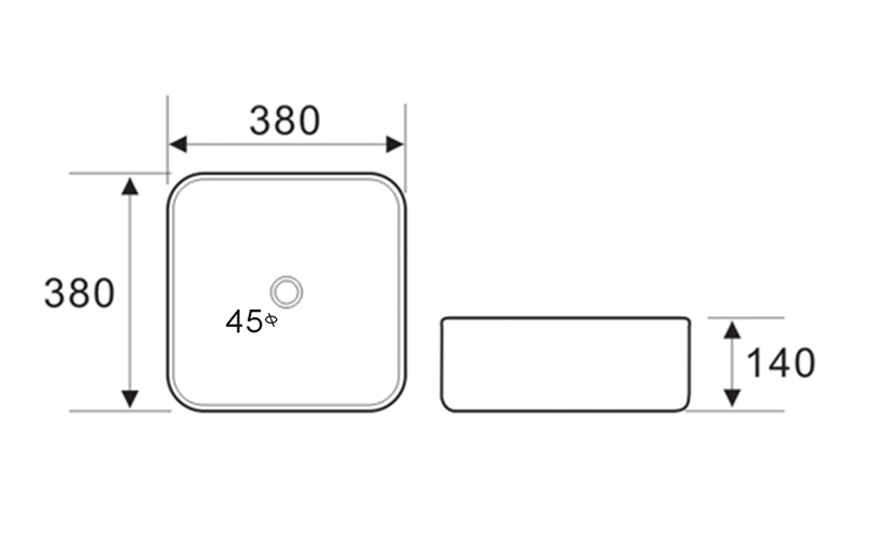FRWX018 380/500mm Square Above Counter Ceramic Basin