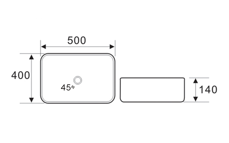 FRWX018 380/500mm Square Above Counter Ceramic Basin