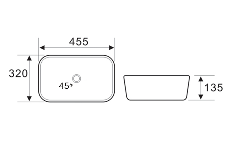 FRWX024 Slim Rectangular Above Counter Basin | Space-Saving Ceramic Vessel Sink