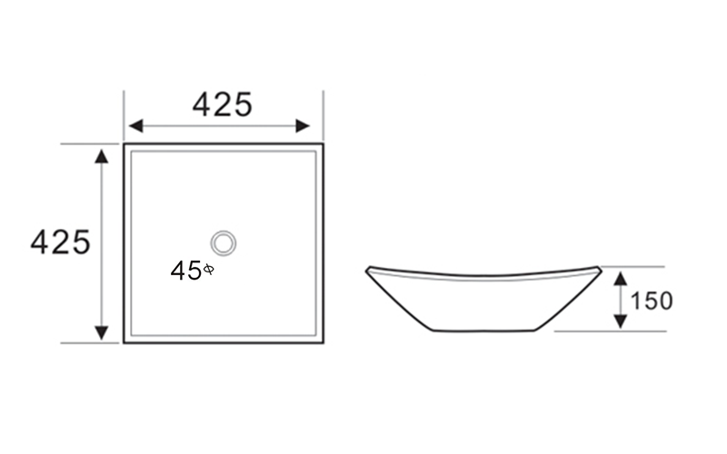 FRWX065 Concave Square Ceramic Basin | 425mm Statement Vessel Sink