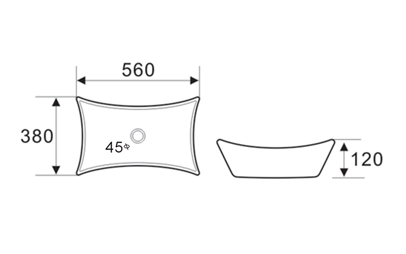 FRWX071 Concave Rectangular Ceramic Basin | 560mm Architectural Vessel Sink
