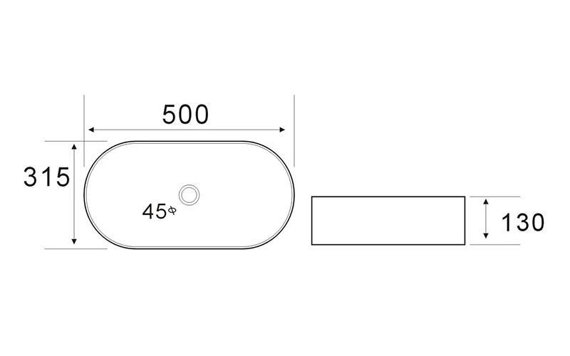 FRWX091 Racetrack Oval Ceramic Basin Series | 3 Sizes Slim Vessel Sink