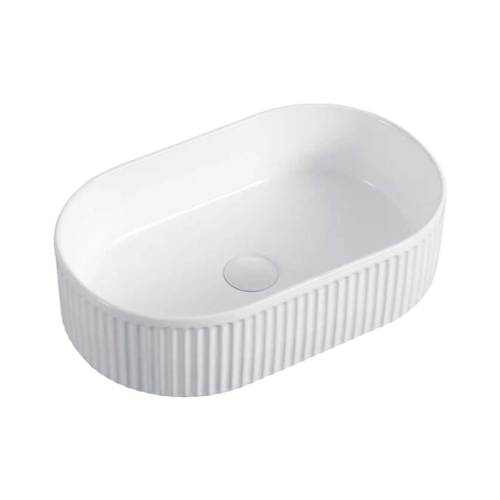 FRWX218 Ribbed Oval Ceramic Basin | 495mm Textured Vessel Sink
