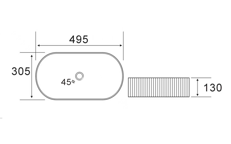 FRWX218 Ribbed Oval Ceramic Basin | 495mm Textured Vessel Sink