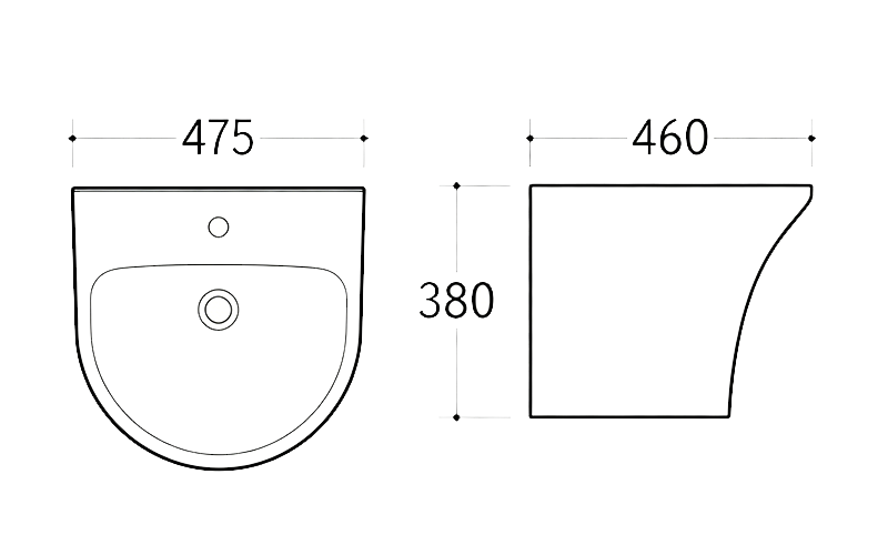 FRNB200 Compact Semi-Circular Wall-Hung Basin - 475mm High-Volume Ceramic Sink FRNB200 Compact Semi-Circular Wall-Hung Basin - 475mm High-Volume Ceramic Sink