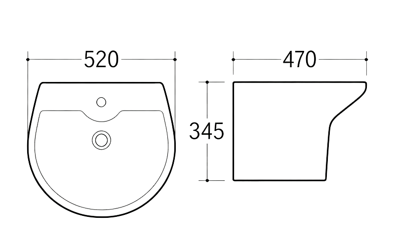 FRNB202 D-Shape Wall-Hung Basin With Semi-Pedestal - 520mm Stable Ceramic Sink