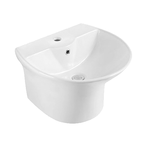 FRNB202 D-Shape Wall-Hung Basin With Semi-Pedestal - 520mm Stable Ceramic Sink