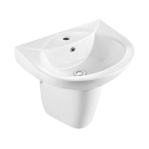 FRNB203 Semi-Circular Wall-Hung Basin With Semi-Pedestal - 515mm High-Durability Ceramic Sink