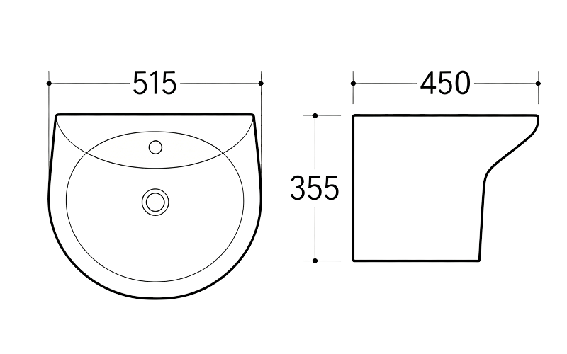 FRNB203L Compact Semi-Circular Wall-Hung Basin - 515mm