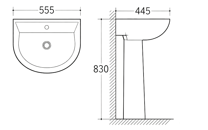 FRNB204Z D-Shape Pedestal Basin - 555mm