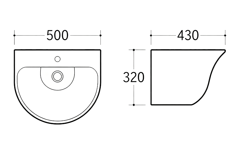 FRNB205 Compact Semi-Circular Wall-Hung Basin - 500mm