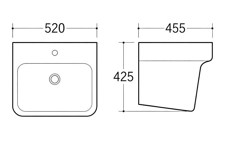 FRNB206 Rectangular Wall-Hung Basin - 520mm FRNB206 Rectangular Wall-Hung Basin - 520mm
