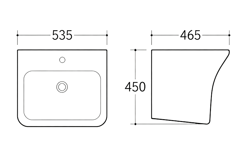 FRNB208 Angular Rectangular Wall-Hung Basin - 535mm