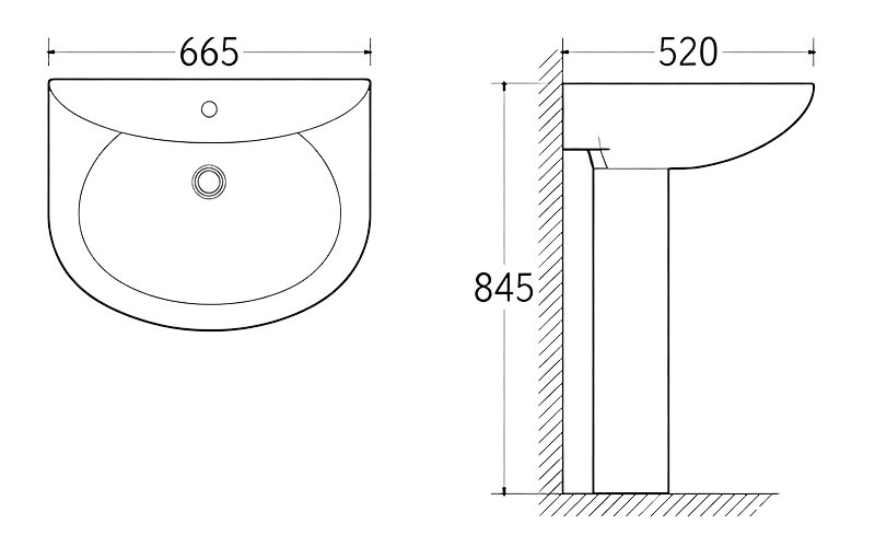 FRNB211Z Large Semi-Circular Pedestal Basin - 665mm