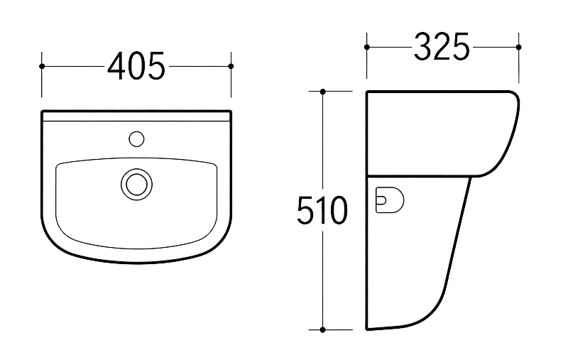 FRNB510 Compact Semi-Circular Wall-Hung Basin With Semi-Pedestal - 405mm
