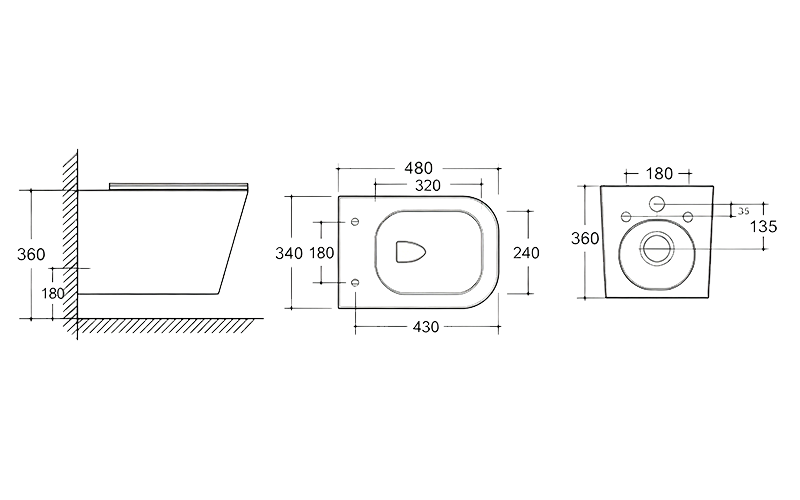 FRHB2403 Wall Hung Toilet | Square Modern WC Pan