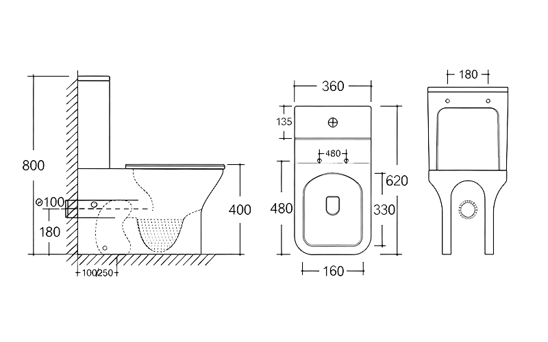 FRHB8302 Two-Piece Toilet | Modern Square WC