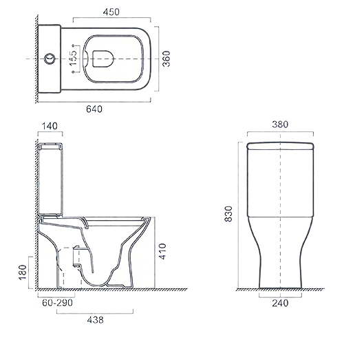 FRCL288 Open Back Two-Piece Toilet | Modern Square WC Pan FRCL288 Open Back Two-Piece Toilet | Modern Square WC Pan