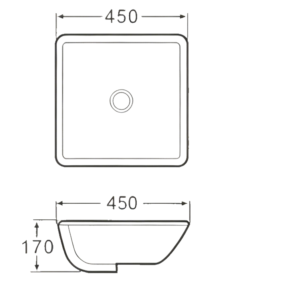 FRPL108 Minimalist Square Undermount Wash Basin with Overflow Ring