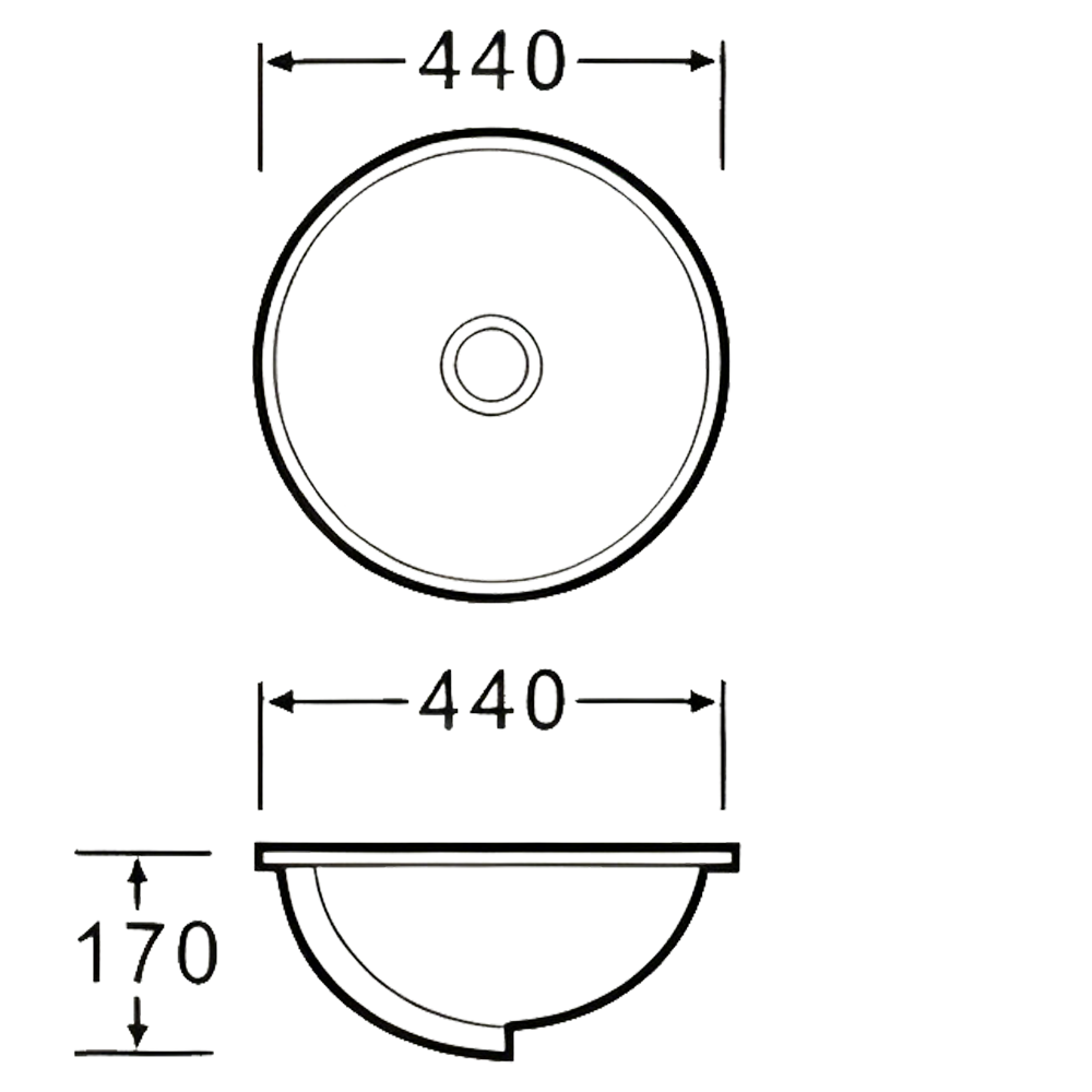 FRPL924 Round Undermount Bathroom Basin | 440mm With Overflow Ring