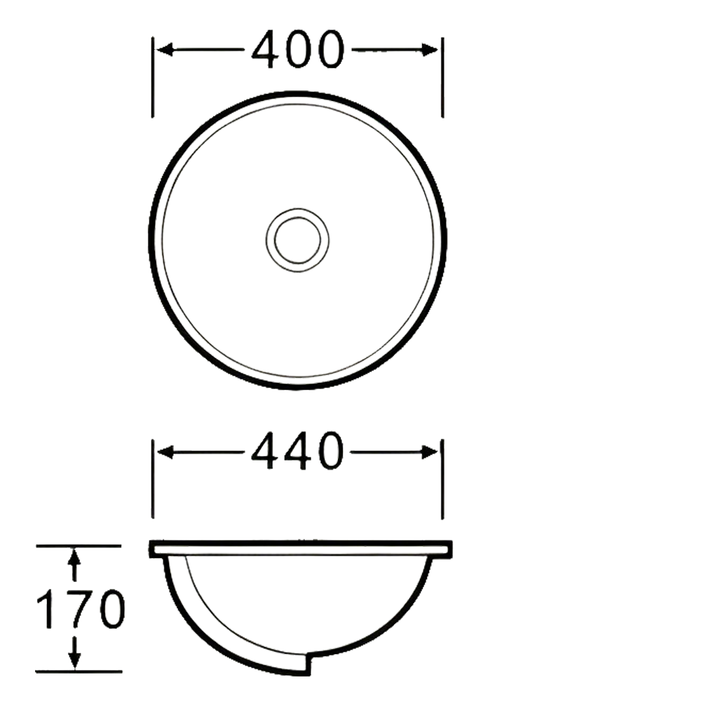FRPL924A Wide-Rim Round Undermount Sink with Overflow for Small Bathrooms