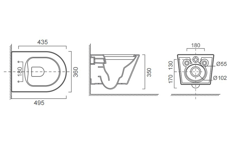 FR34106 Wall-hung Toilet | Modern Oval Ceramic WC Pan