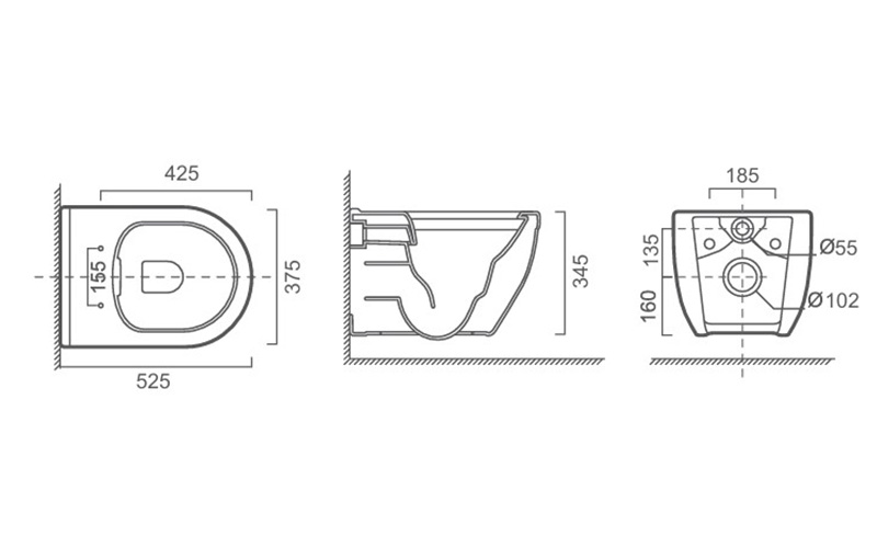 FR34107  Wall-hung Toilet | Modern Oval Ceramic WC Pan