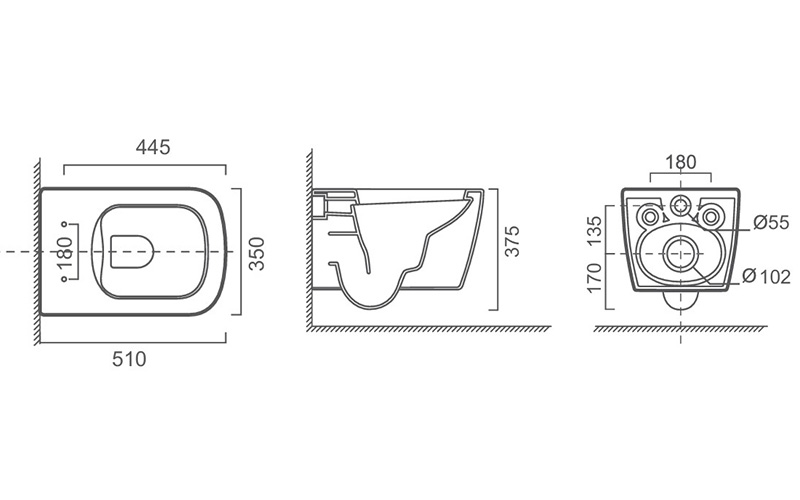 FR34108  Wall-hung Toilet | Square and rounded corner  WC Pan